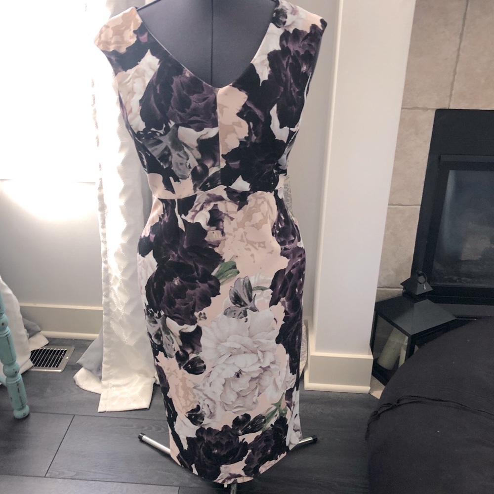 Ivanka Trump fitted dress purple /blush floral sz6